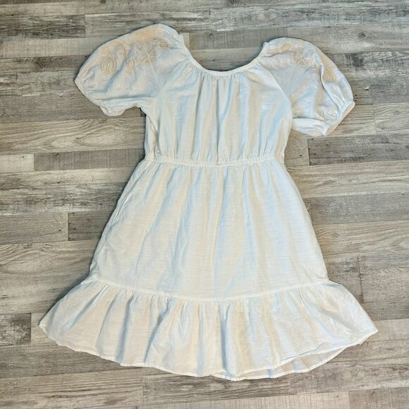 Knox Rose White Knit Dress Floral, Embroidered, Puff Sleeves P28 - Picture 6 of 6